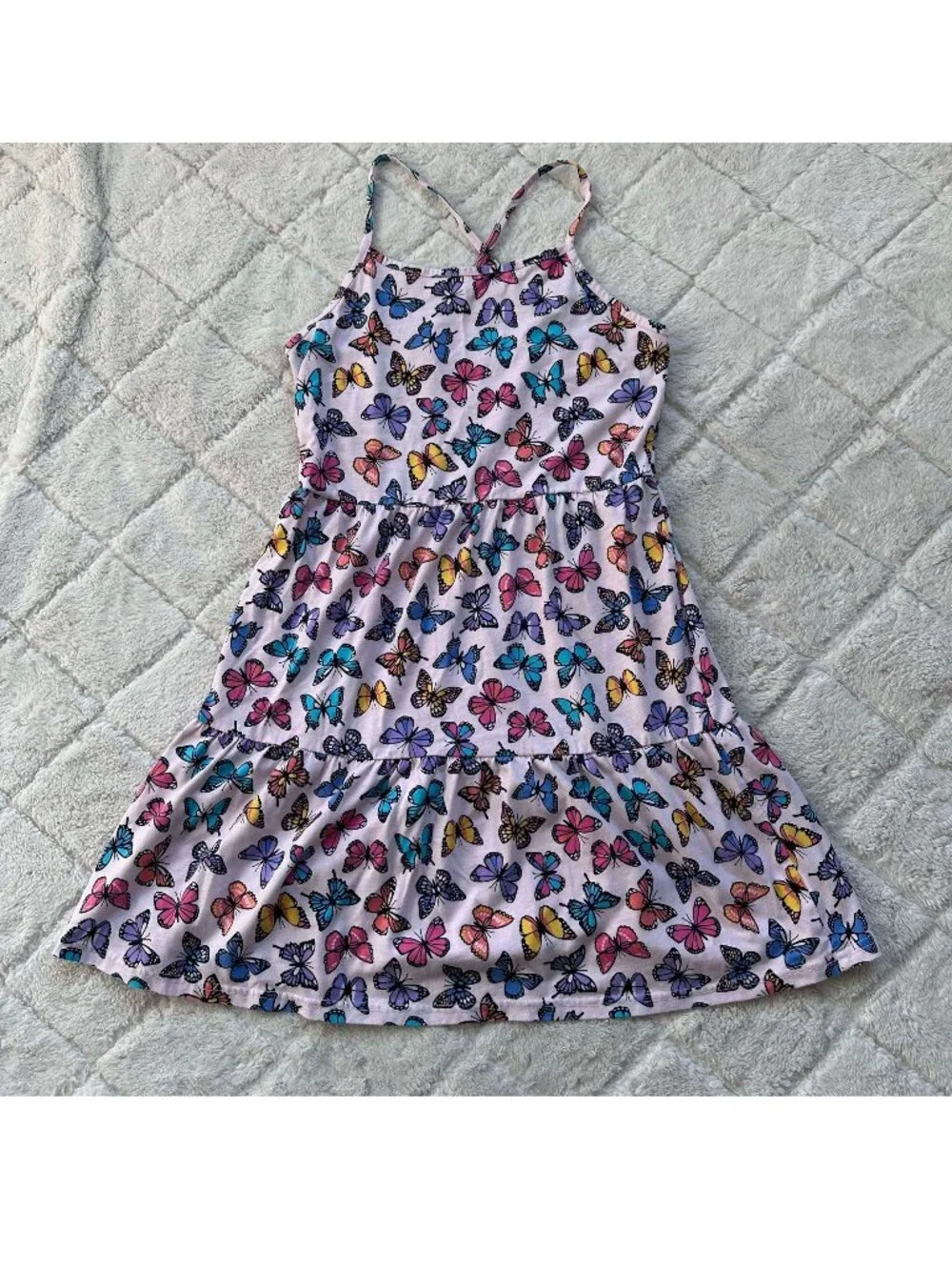 The Children's Place | Rose Mist Butterfly Print Tiered Dress | Size Extra Large